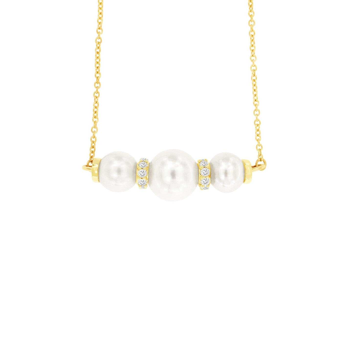 Sabel Collection Yellow Gold Pearl and Diamond Bar Pendant